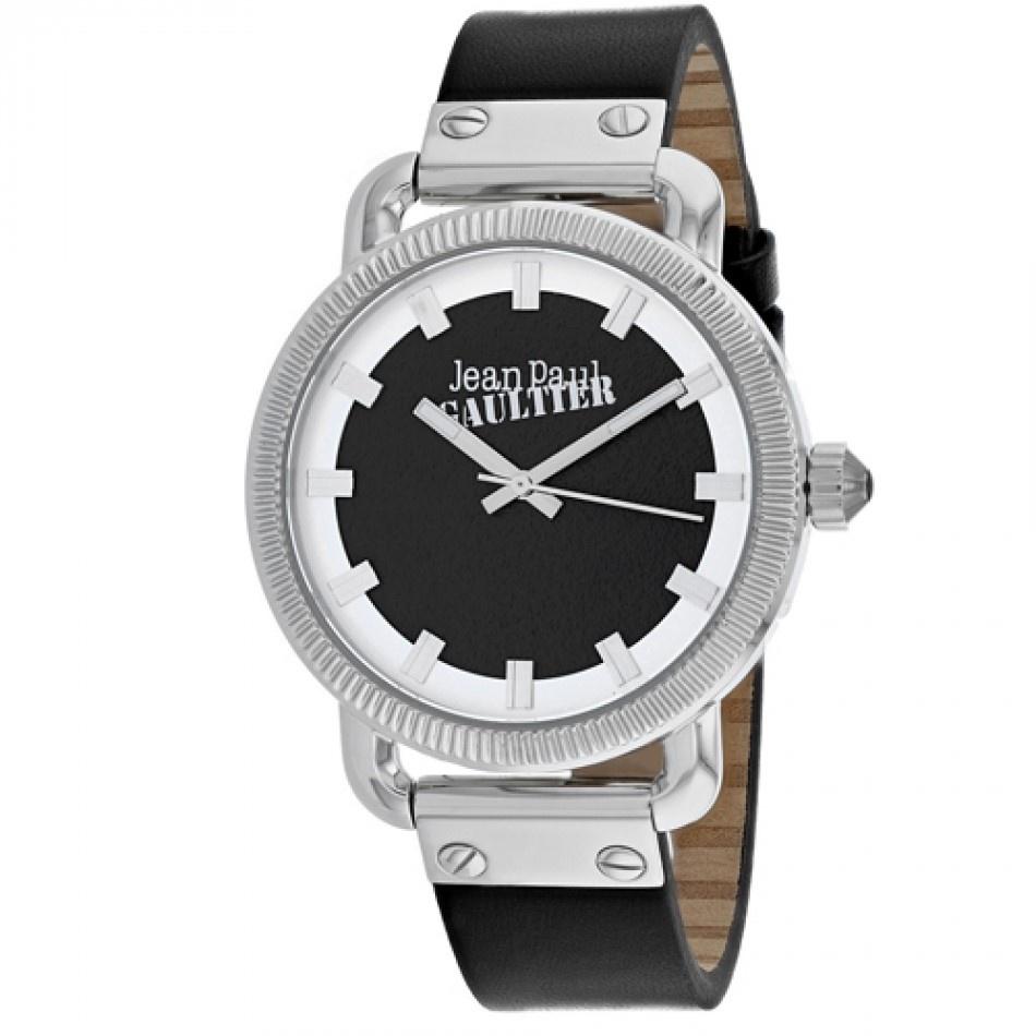 Jean Paul Gaultier Men&#39;s 8504407 Index Black Leather Watch