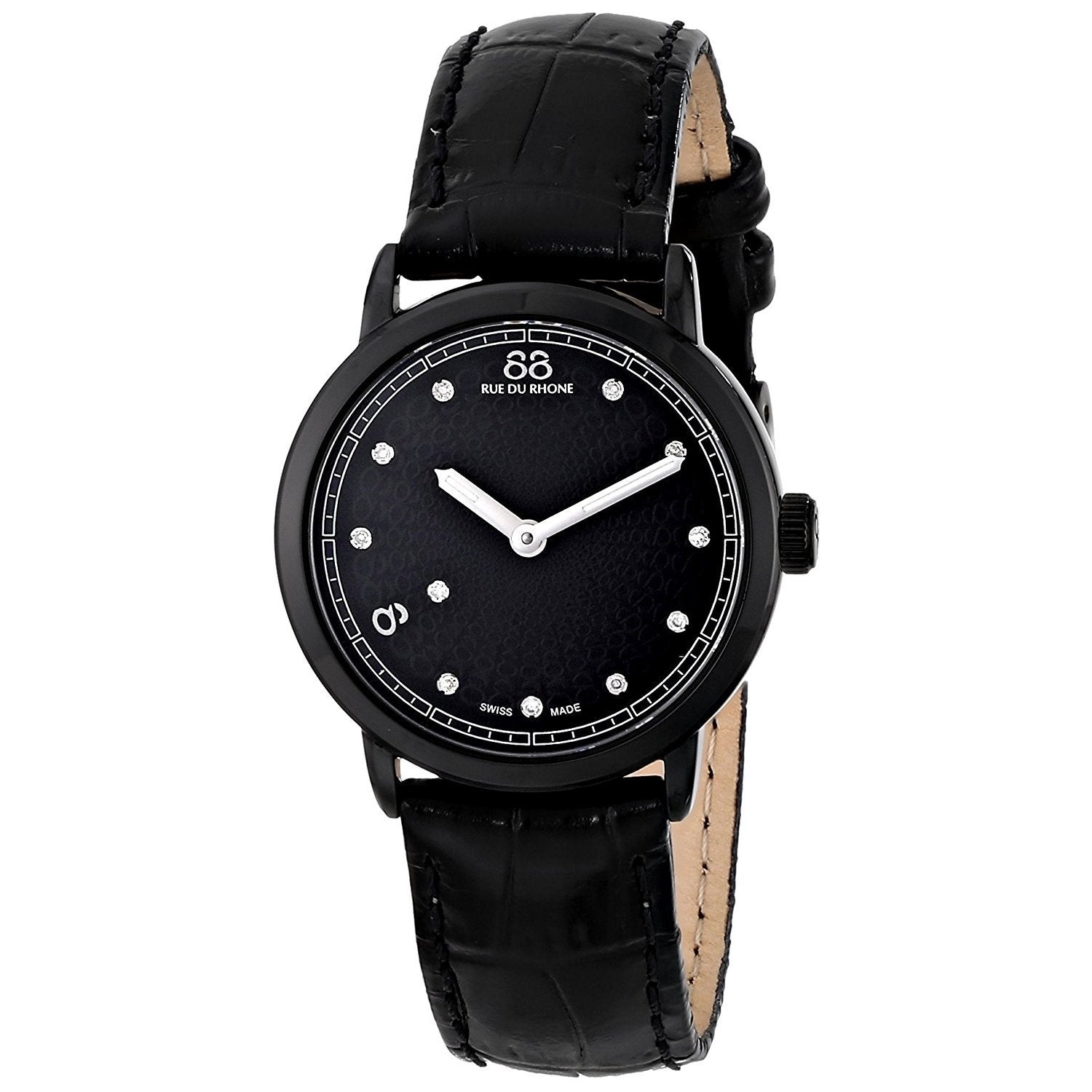 88 Rue Du Rhone Women's 87WA120001 Double 8 Diamond Black Leather Watch