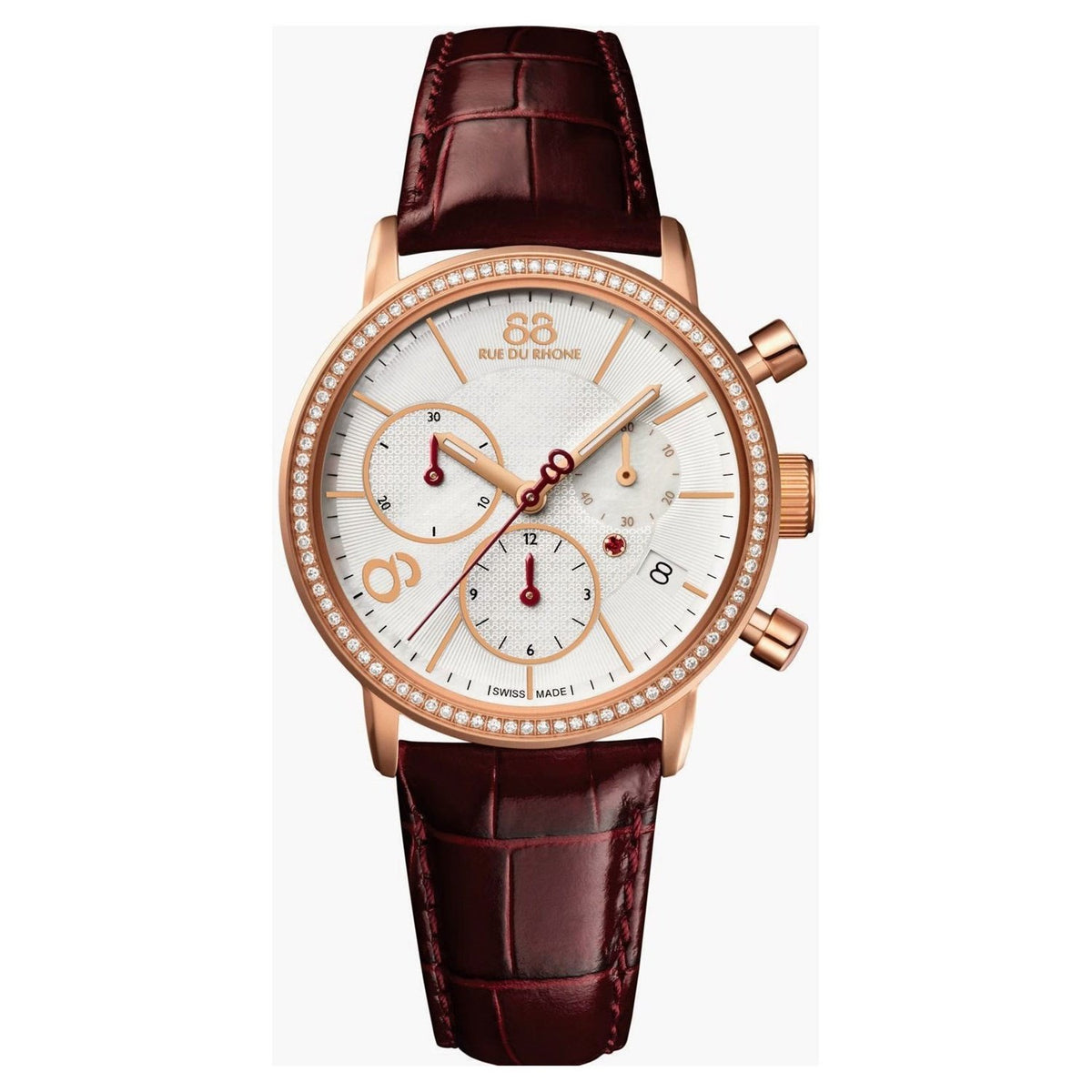 88 Rue Du Rhone Women&#39;s 87WA140035 Double 8 Chronograph Diamond Brown Leather Watch