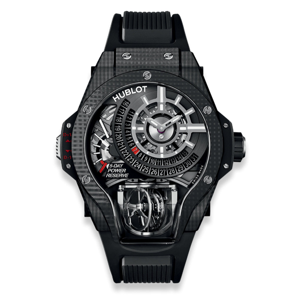 Hublot Men's 909.QD.1120.RX MP-09 Tourbillon Bi-Axis 3D Carbon Limited Edition  Black Rubber Watch