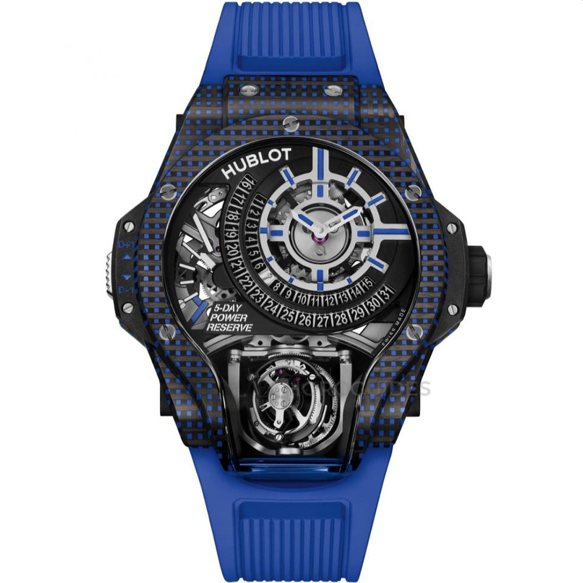 Hublot Men's 909.QDB.1120.RX MP-09 Tourbillon Bi-Axis 3D Carbon Limited Edition  Blue Rubber Watch