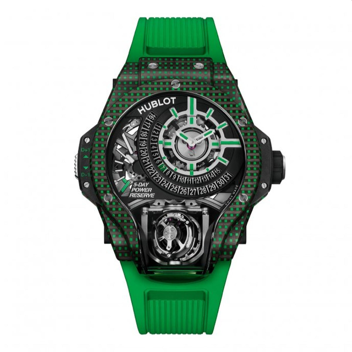 Hublot Men's 909.QDG.1120.RX MP-09 Tourbillon Bi-Axis 3D Carbon Limited Edition  Green Rubber Watch