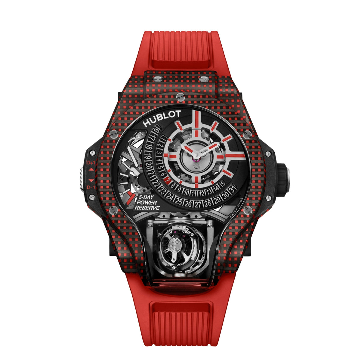 Hublot Men's 909.QDR.1120.RX MP-09 Tourbillon Bi-Axis 3D Carbon Limited Edition  Red Rubber Watch