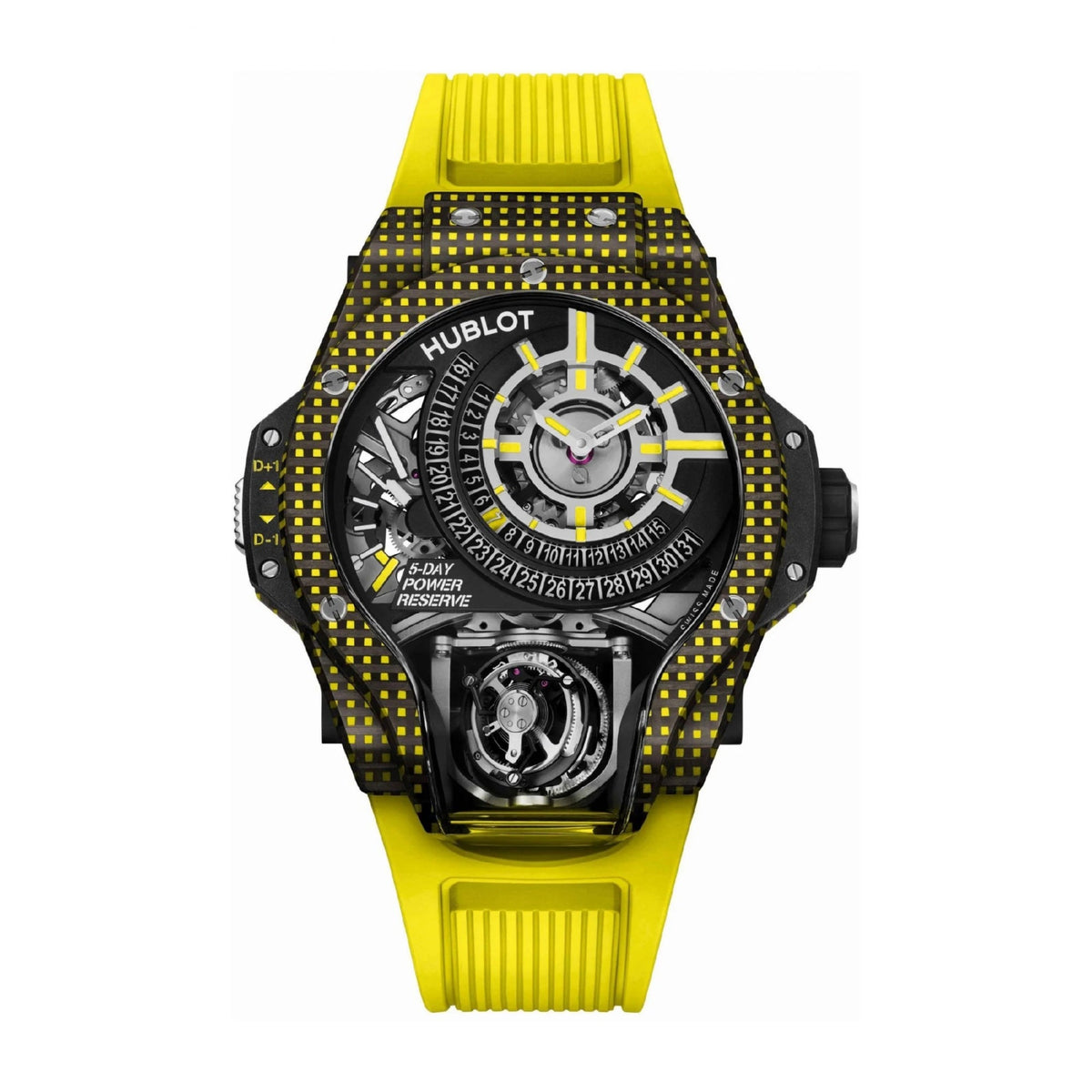 Hublot Men's 909.QDY.1120.RX MP-09 Tourbillon Bi-Axis 3D Carbon Limited Edition  Yellow Rubber Watch