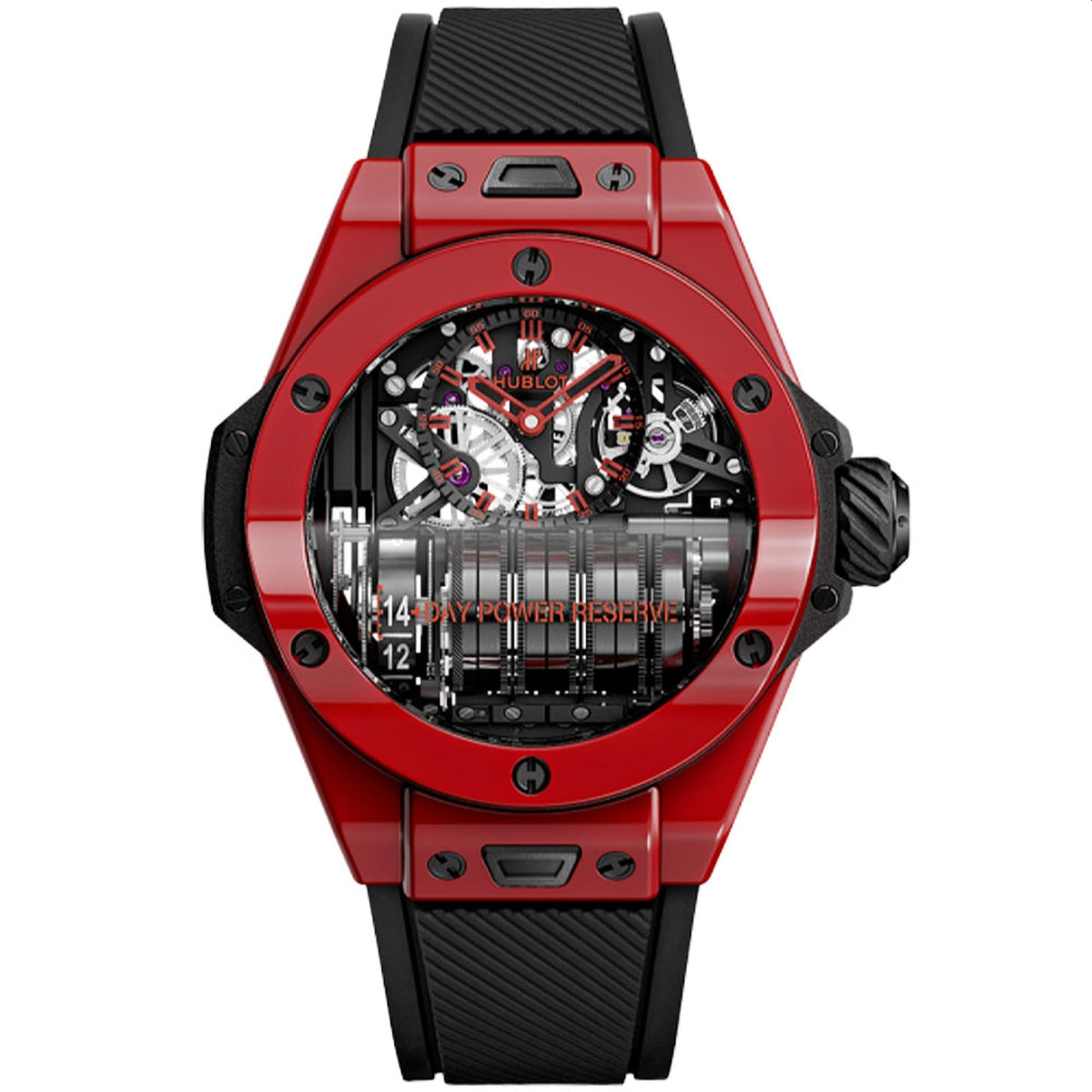Hublot Men's 911.CF.0113.RX Big Bang MP-11 Power Reserve 14 Days Red Magic Black Rubber Watch