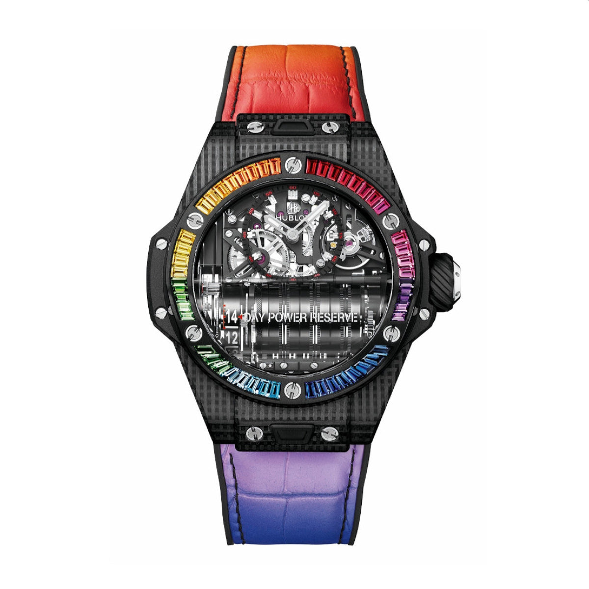 Hublot Men's 911.QD.0123.LR.4099 Big Bang MP-11 Power Reserve 14 Days Multi-color Rubber and Leather Watch