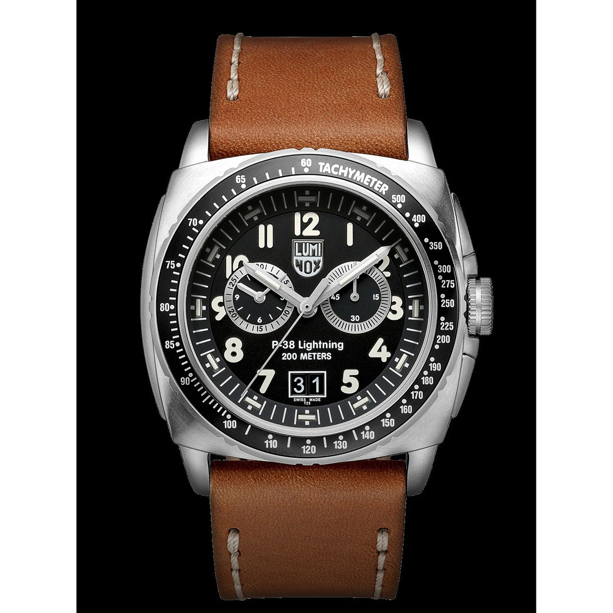 Luminox Men&#39;s 9447 P-38 Lightning Chronograph Brown Leather Watch
