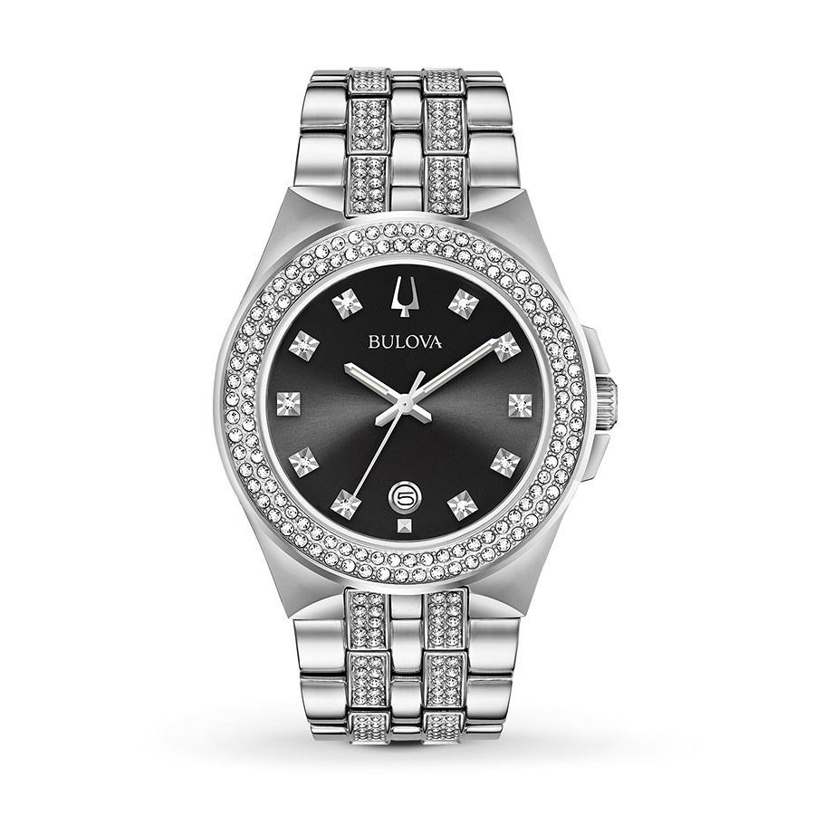 Bulova Men's 96K102 Crystal Collection Stainless Steel with Sets of Crystal Watch
