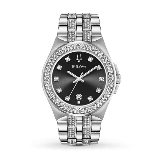 Bulova Men's 96K102 Crystal Collection Stainless Steel with Sets of Crystal Watch