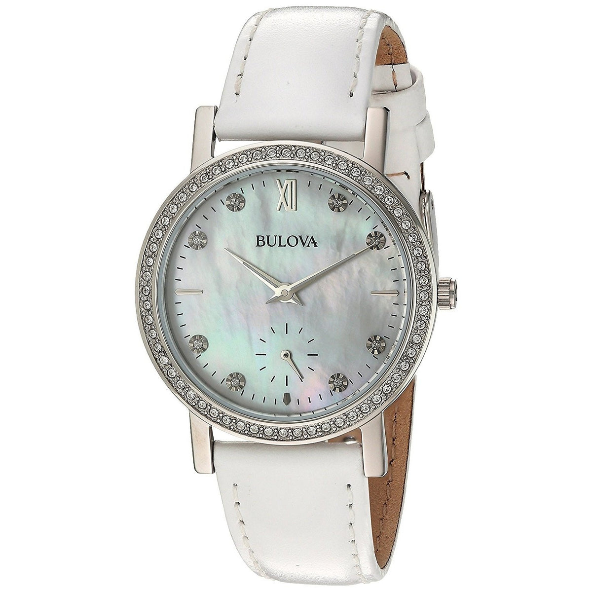 Bulova Women&#39;s 96L245 Crystal Crystal White Leather Watch