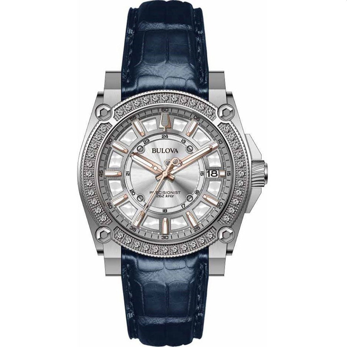 Bulova Women's 96R227 Precisionist Diamonds Blue Leather Watch
