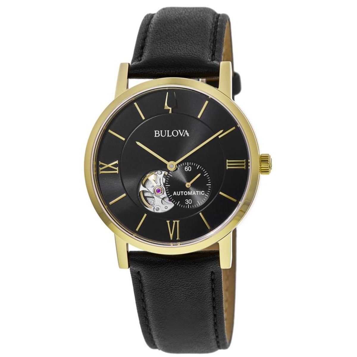 Bulova Men's 97A154 American Clipper Black Leather Watch