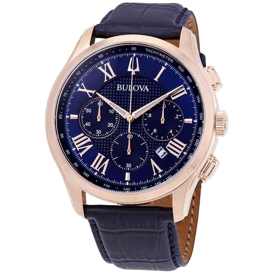 Bulova Men&#39;s 97B170 Classic Chronograph Blue Leather Watch
