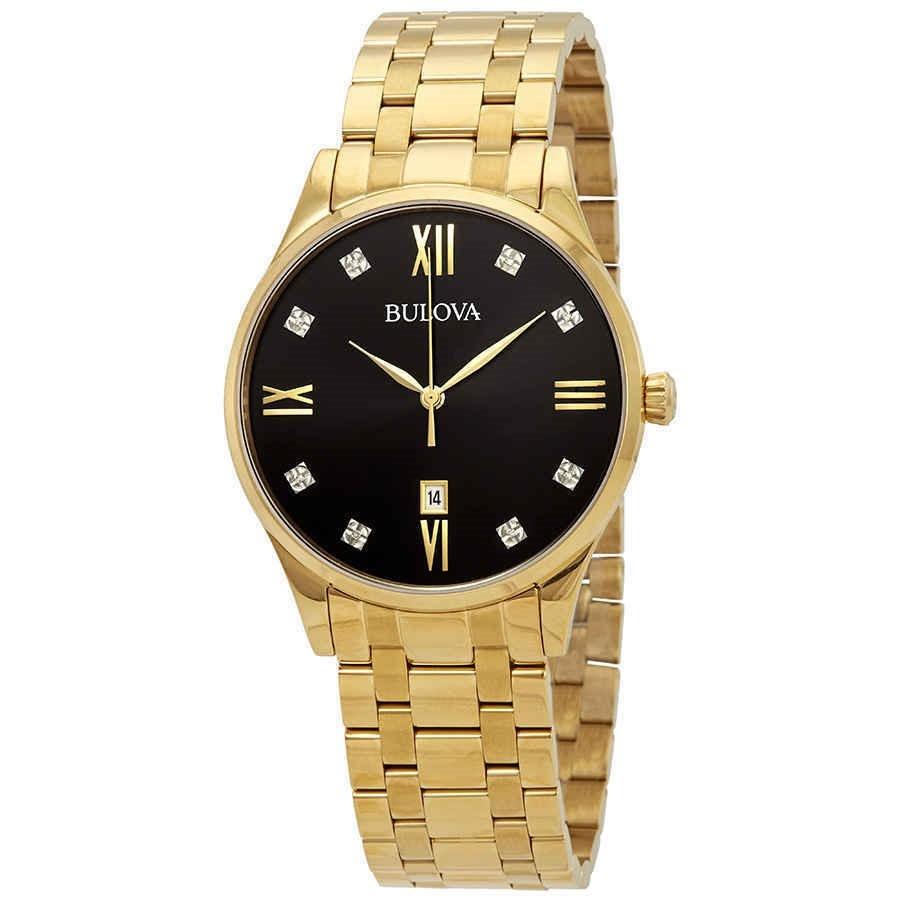 Bulova Men&#39;s 97D108 Diamond Gold-Tone Stainless Steel Watch