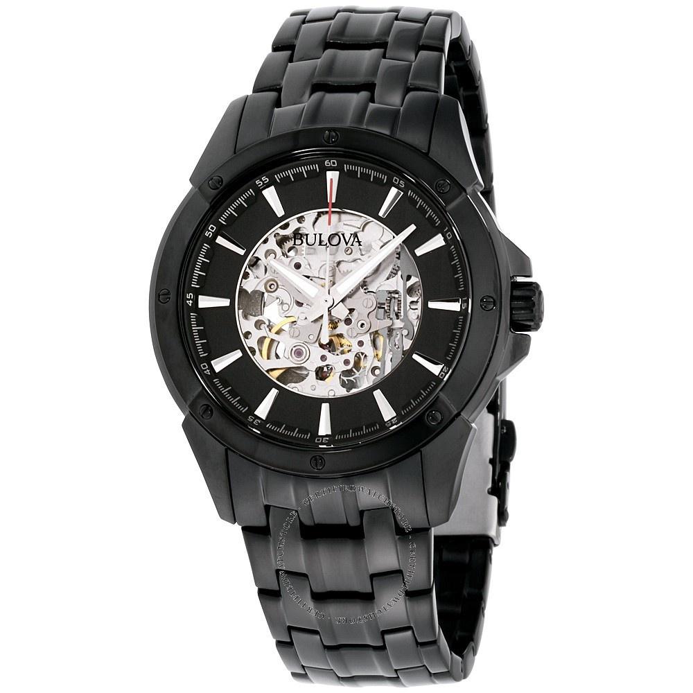 Bulova Men&#39;s 98A147 Automatic Skeleton Black Stainless Steel Watch