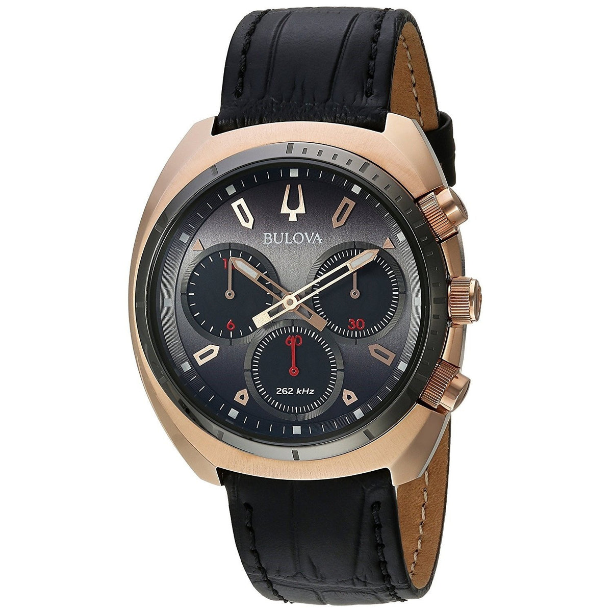 Bulova Men&#39;s 98A156 Curv Chronograph Black Leather Watch