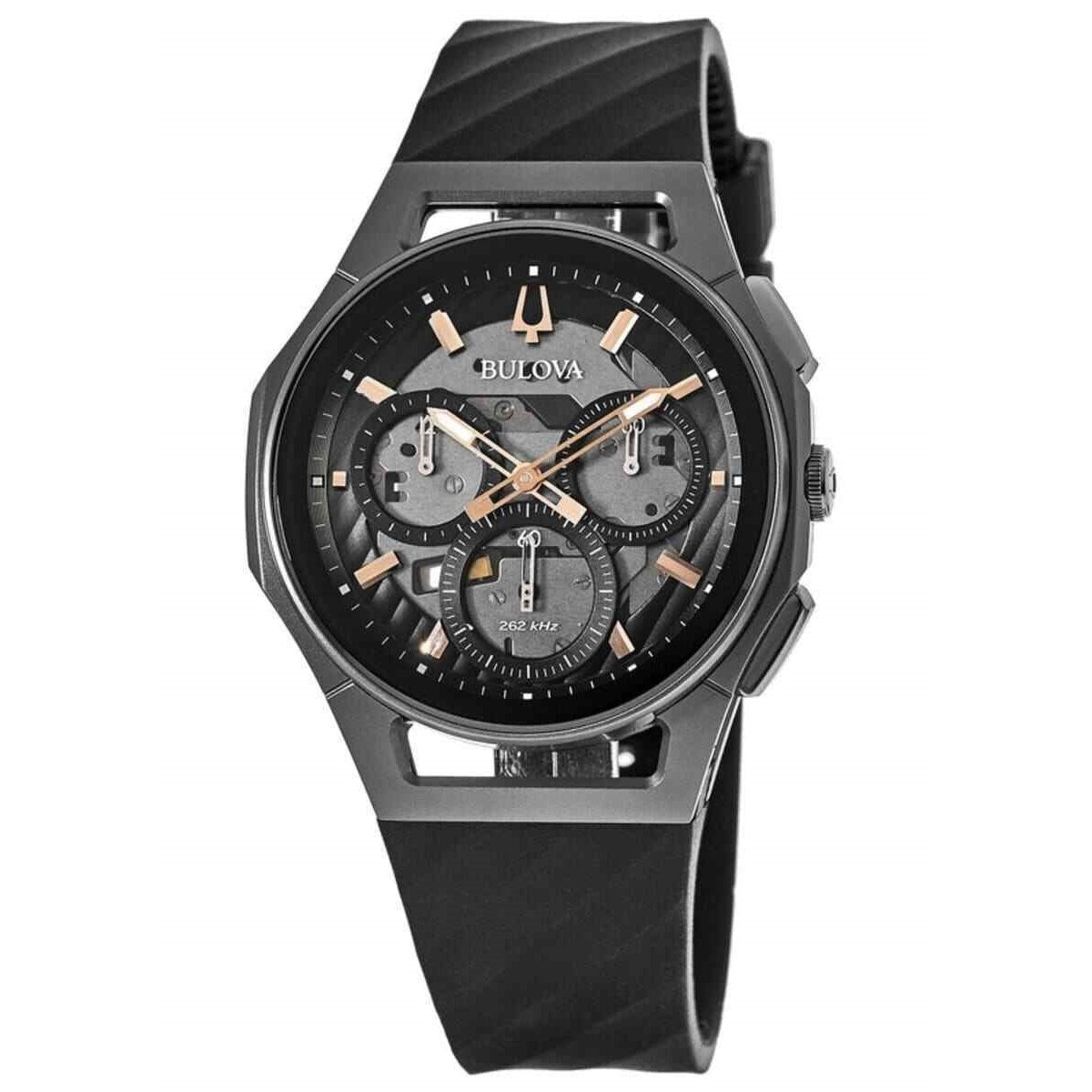 Bulova Men&#39;s 98A162 Curv Chronograph Black Rubber Watch