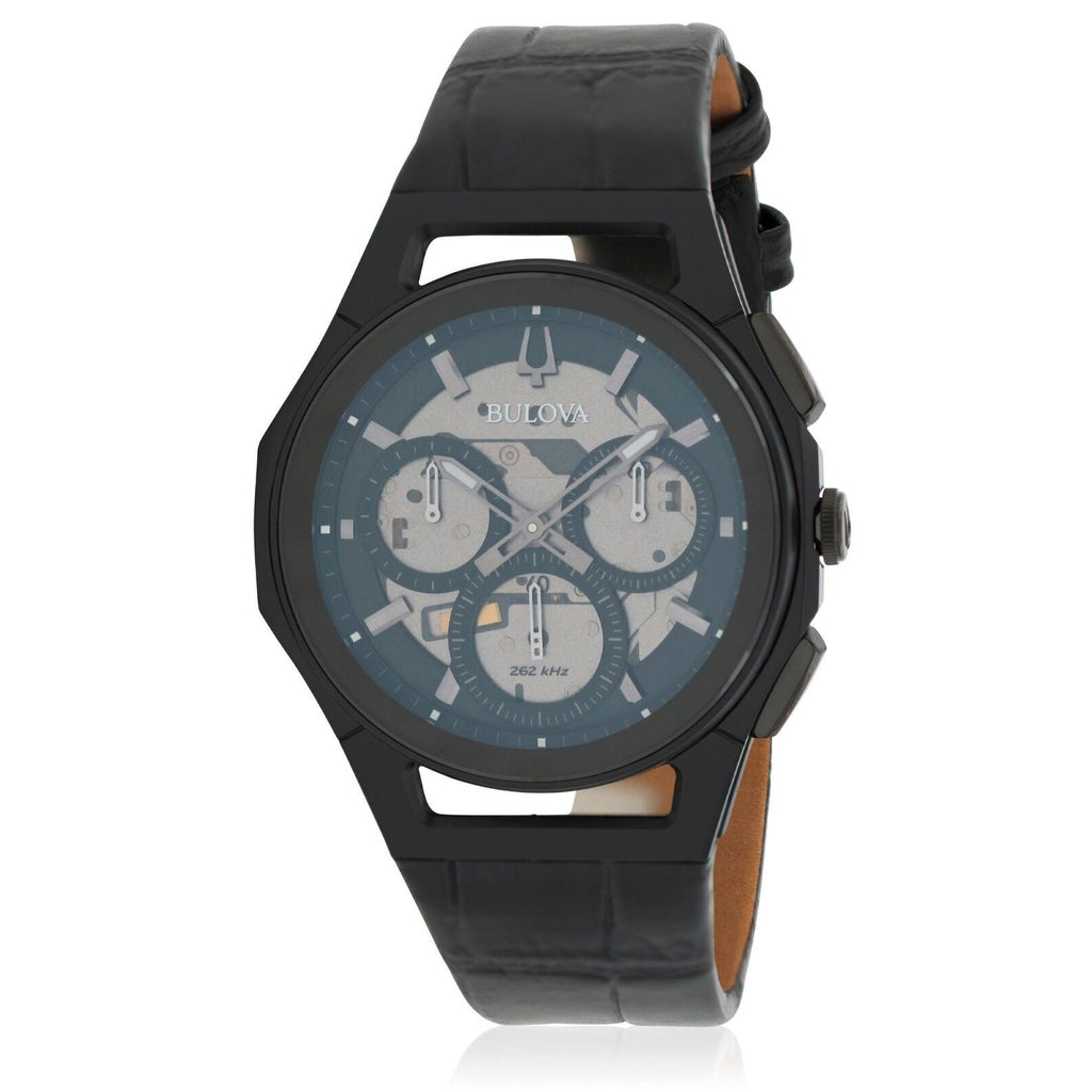 Bulova Men s 98A223 Curv Chronograph Black Leather Watch Bezali