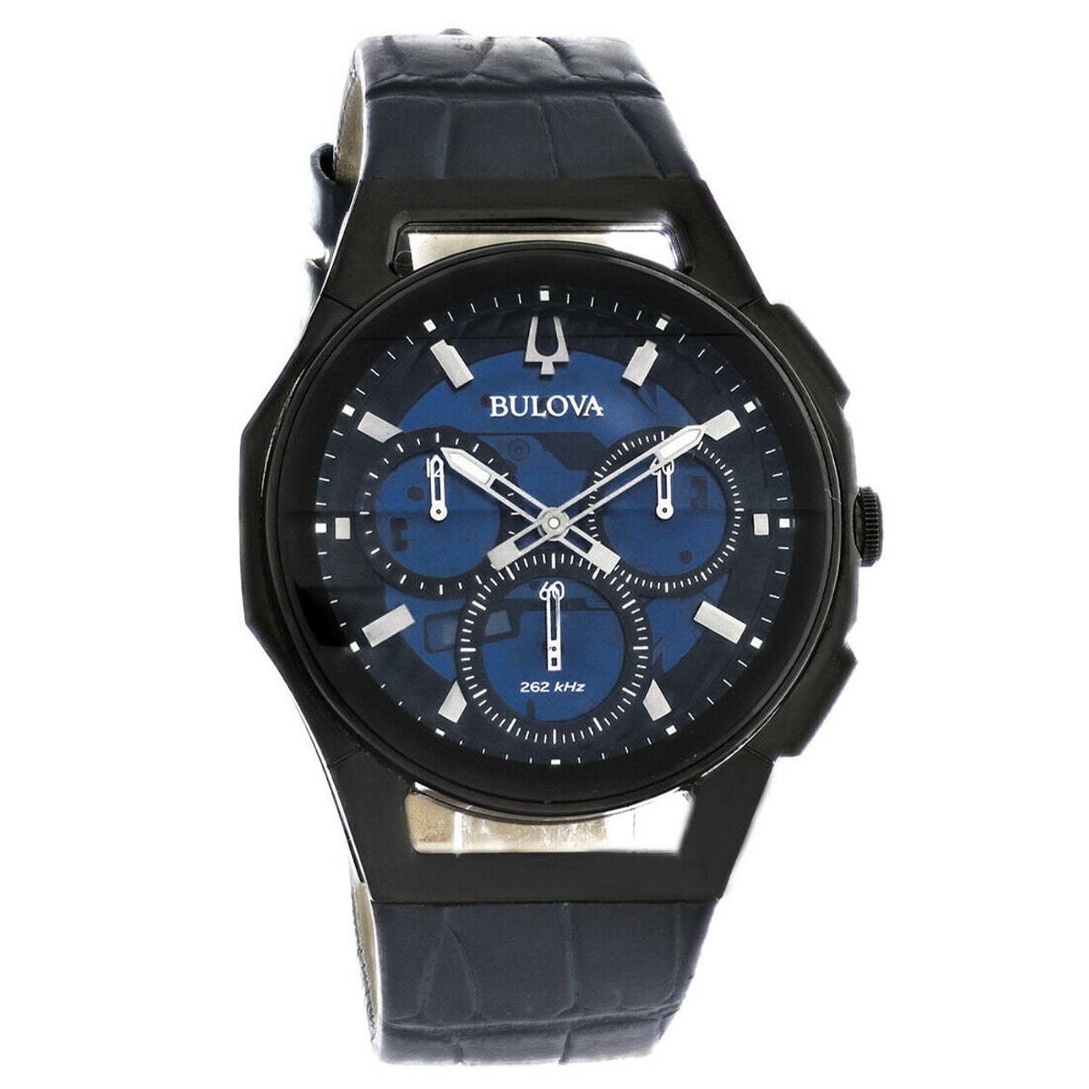 Bulova Men's 98A232 Curv Chronograph Blue Leather Watch