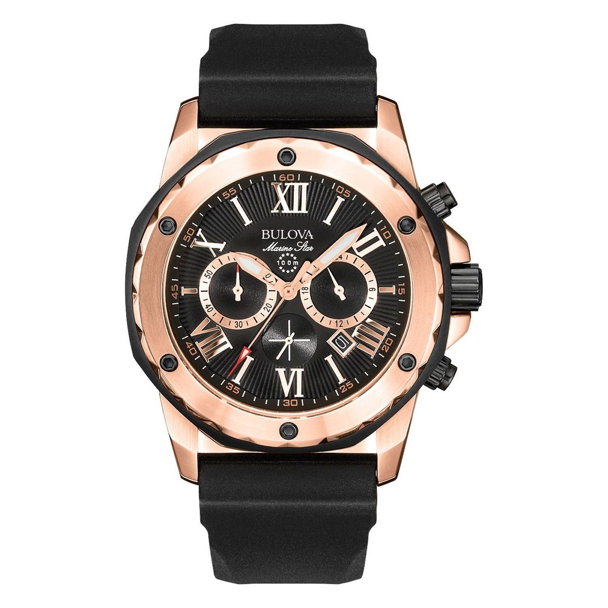 Bulova Men&#39;s 98B104 Marine Star Chronograph Black Silicone Watch