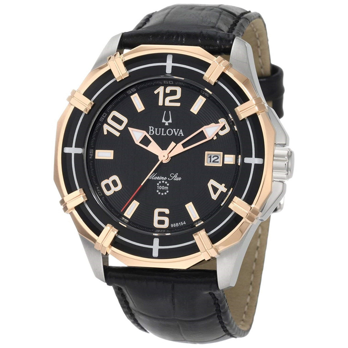 Bulova Men&#39;s 98B154 Marine Star Black Leather Watch