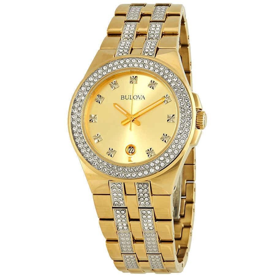Bulova Men&#39;s 98B174 Crystal Gold-Tone Stainless Steel with Sets of Crystal Watch