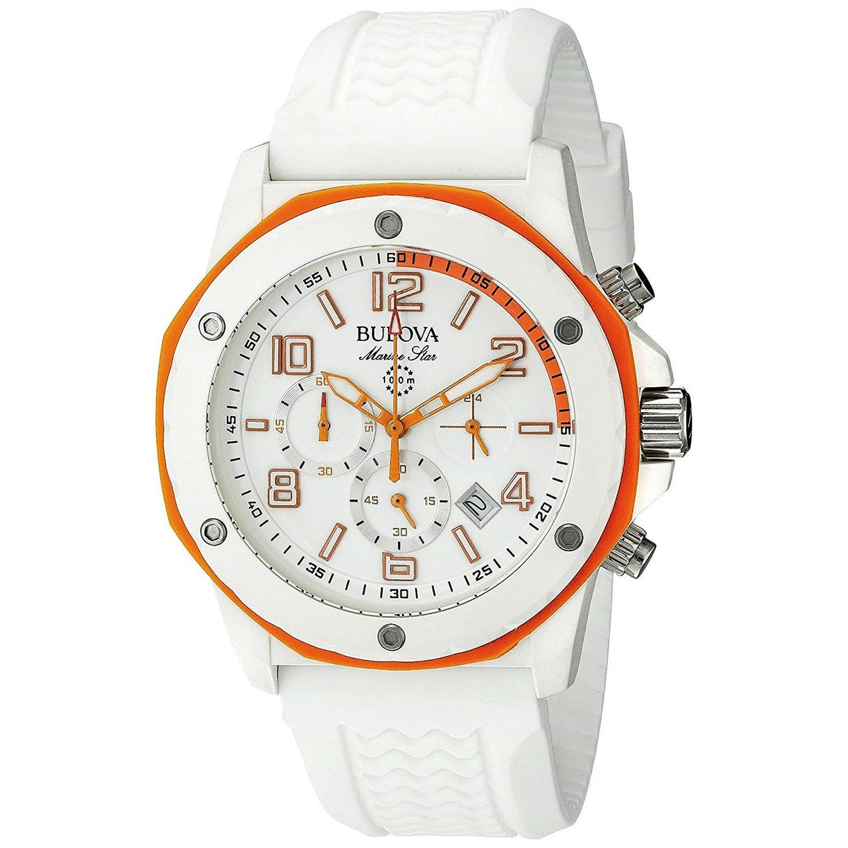 Bulova Men&#39;s 98B199 Marine Star Chronograph White Rubber Watch