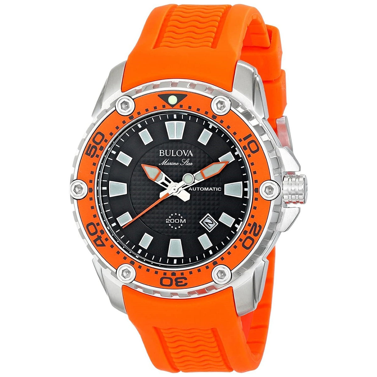 Bulova Men&#39;s 98B207 Marine Star Automatic Orange Rubber Watch