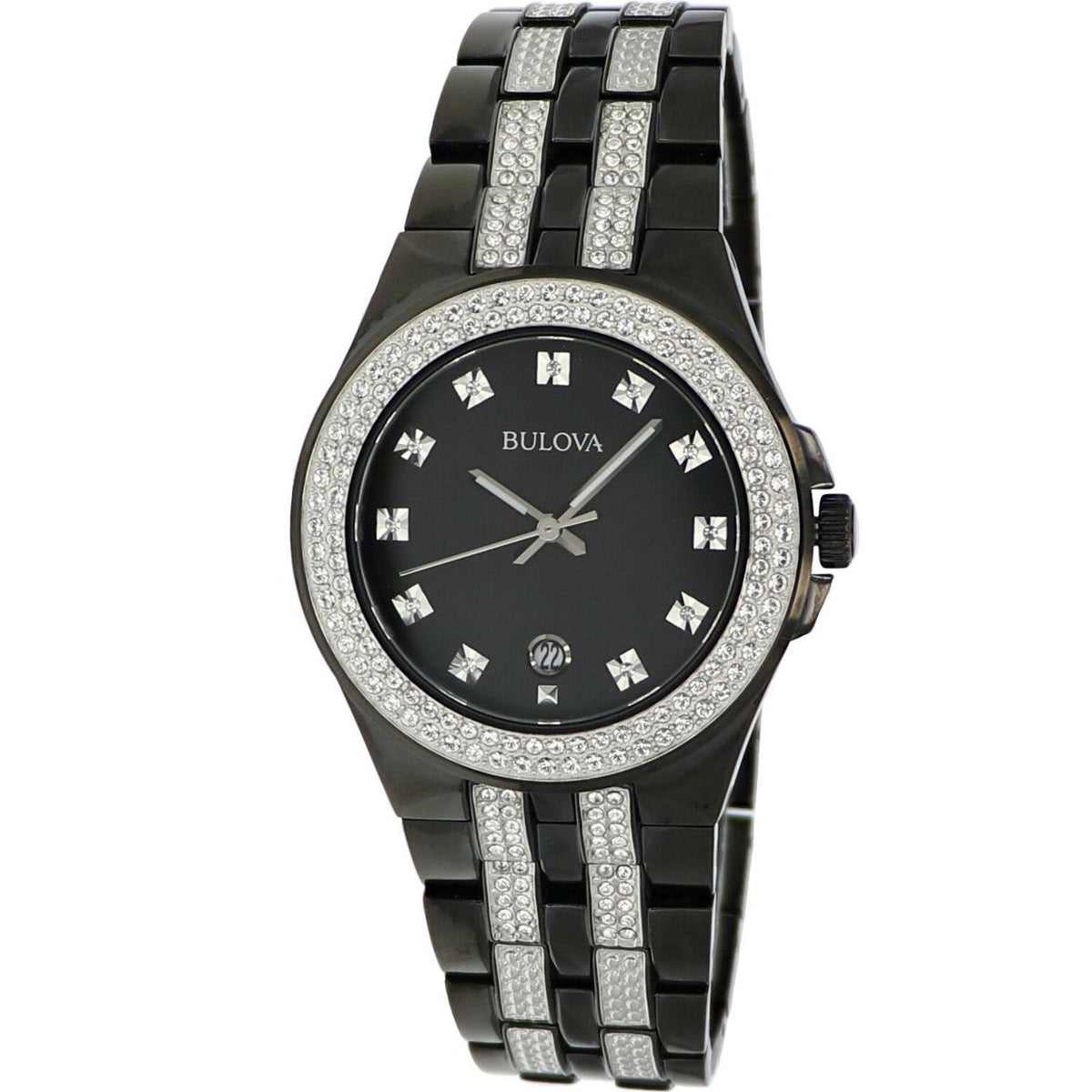 Bulova Men's 98B251 Crystal Black Stainless Steel with Sets of Crystal Watch