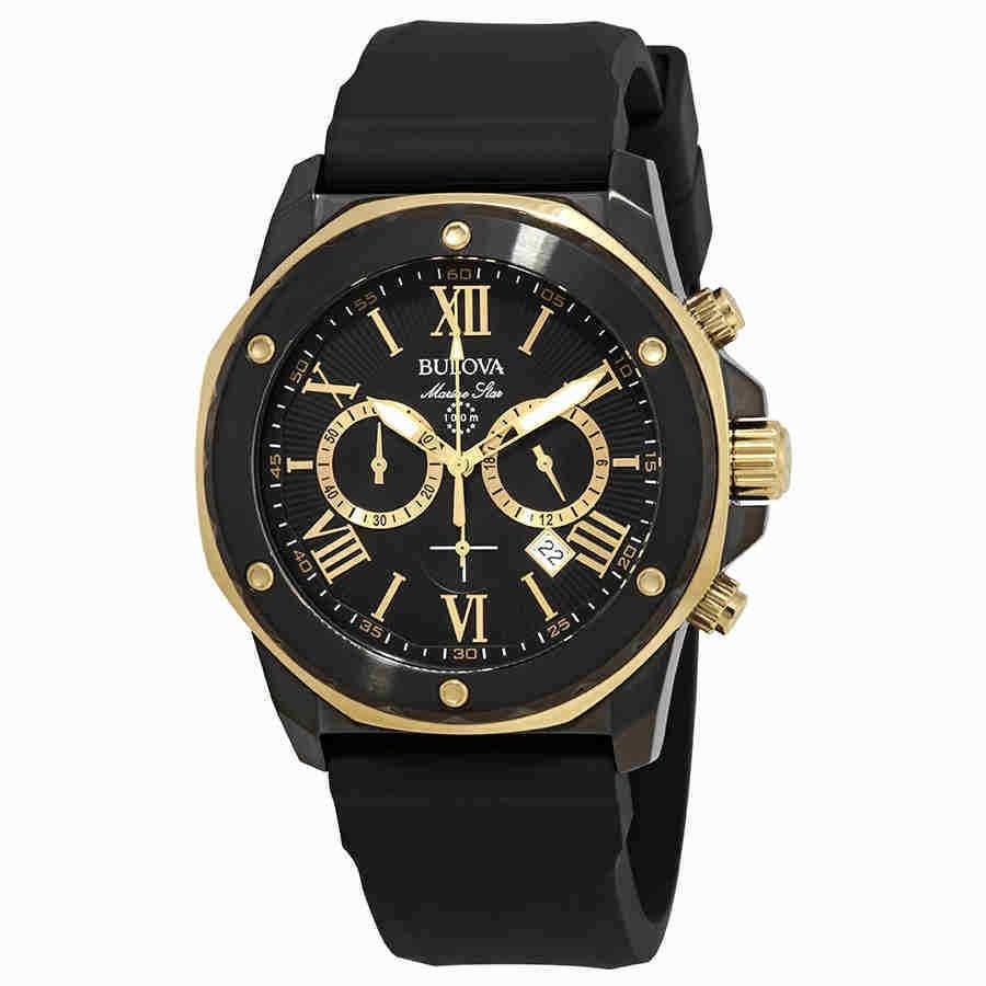 Bulova Men&#39;s 98B278 Marine Star Chronograph Black Rubber Watch
