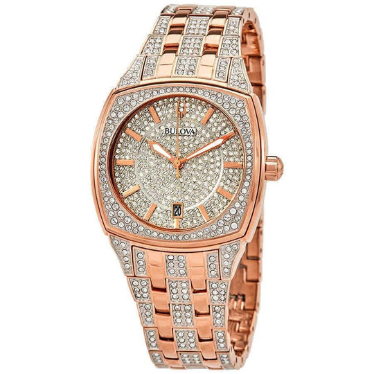 Bulova Women's 98B324 Crystal Pave Rose Gold-Tone Stainless Steel with Sets of Crystal Watch