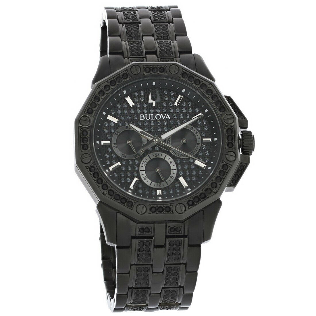 Bulova Men's 98C134 OctaviaÂ  Black Stainless Steel with Sets of Crystal Watch