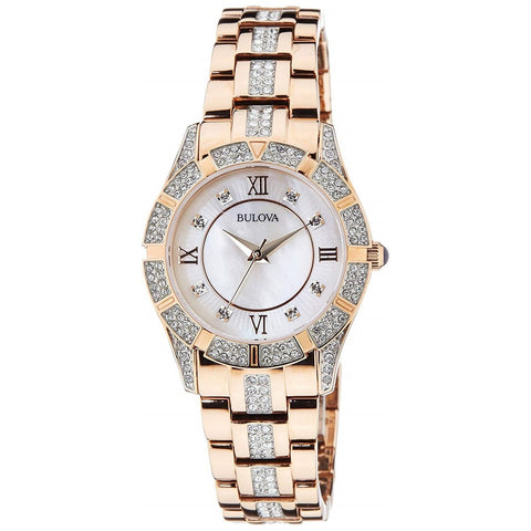 Bulova Women's 98L197 Crystal Rose Gold-Tone Stainless Steel with Sets of Crystal Watch