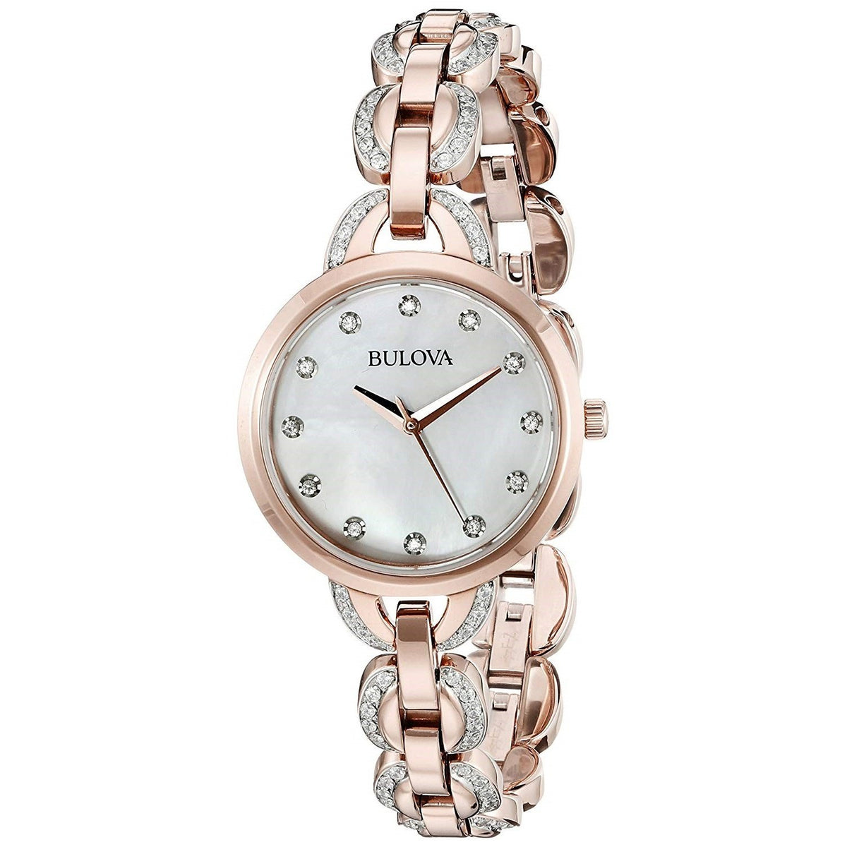 Bulova Women&#39;s 98L207 Crystal Rose-Tone Stainless Steel Watch