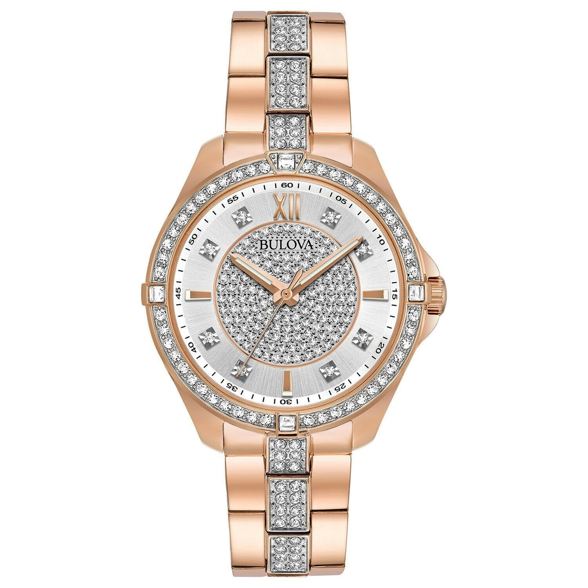Bulova Women&#39;s 98L229 Crystal Rose Gold-Tone Stainless Steel with Sets of Crystal Watch