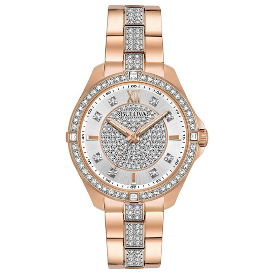 Bulova Women's 98L229 Crystal Rose Gold-Tone Stainless Steel with Sets of Crystal Watch
