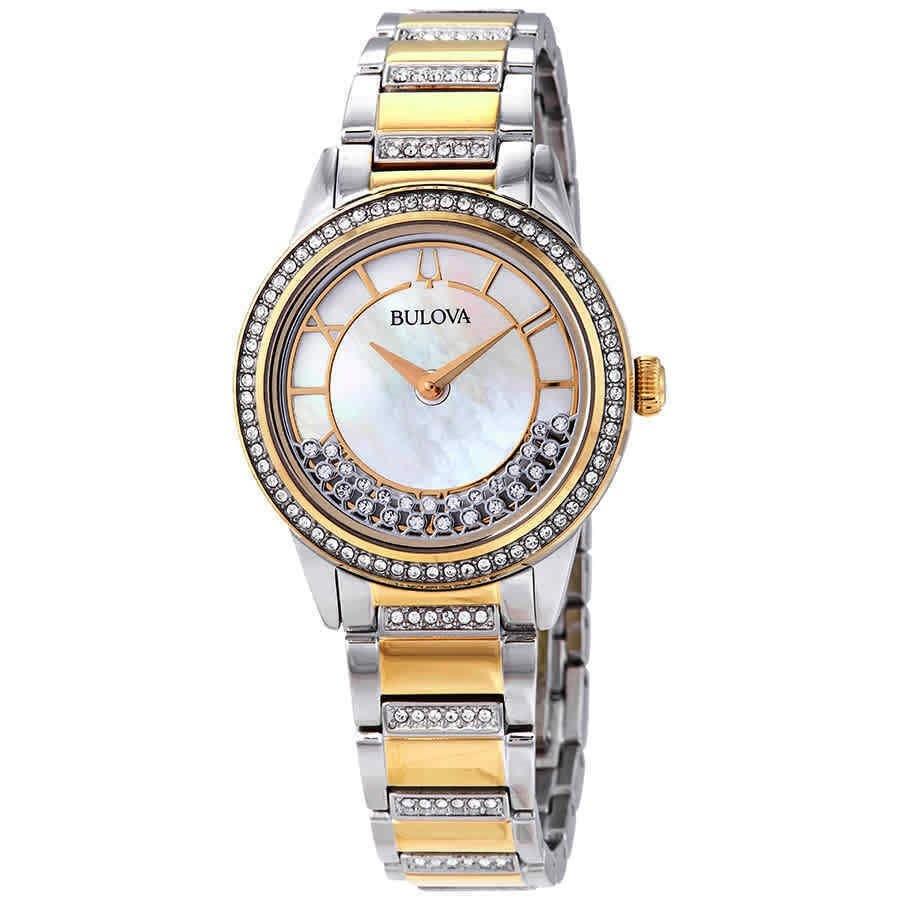 Bulova Women&#39;s 98L245 Crystal Turnstyle Crystal Pave Rose Gold-Tone Stainless Steel with Sets of Crystal Watch