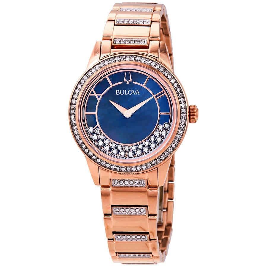 Bulova Women&#39;s 98L247 Turnstyle Crystal Set Rose Gold-Tone Stainless Steel with Sets of Crystal Watch