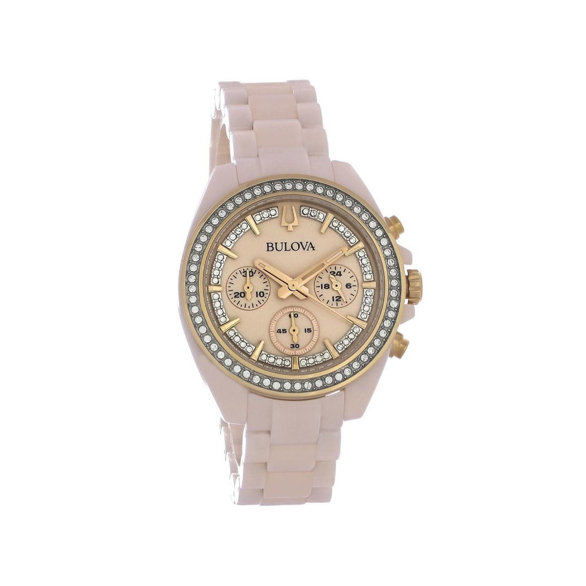 Bulova Women&#39;s 98L282 Crystal Chronograph Pink Ceramic Watch
