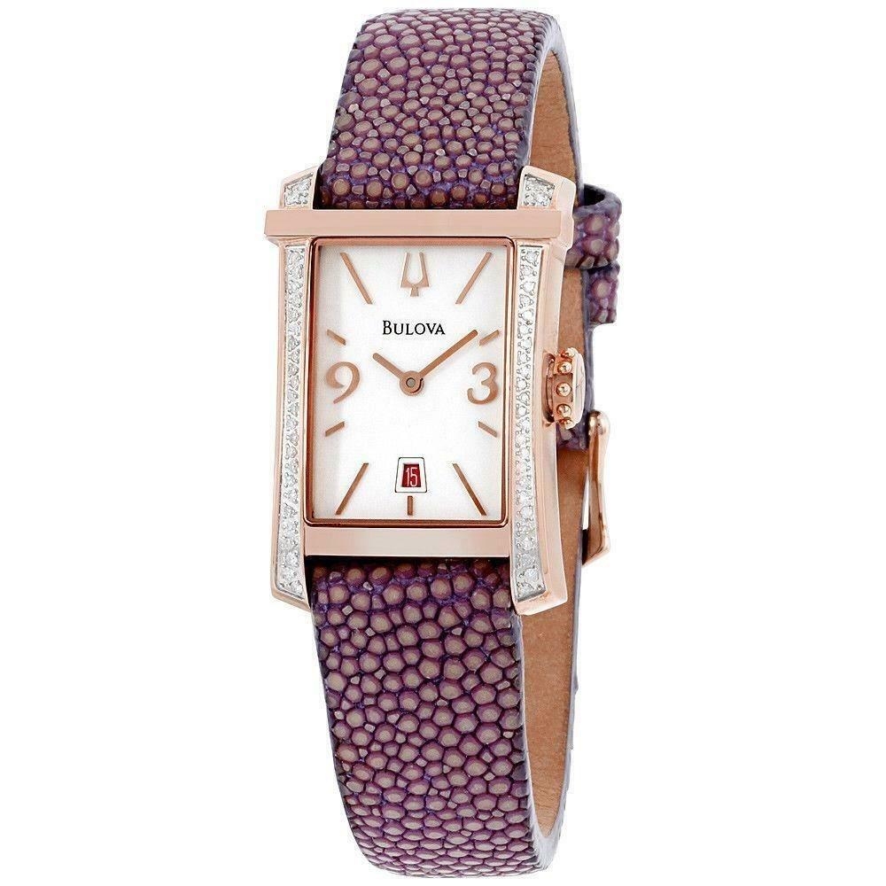 Bulova Women&#39;s 98R197 Diamond Purple Leather Watch