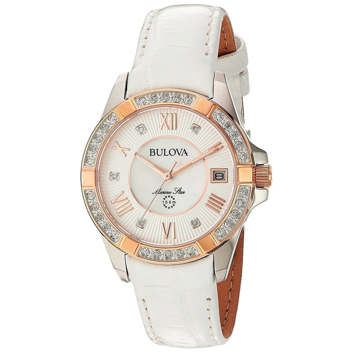 Bulova Women&#39;s 98R233 Marine Start Crystal White Leather Watch