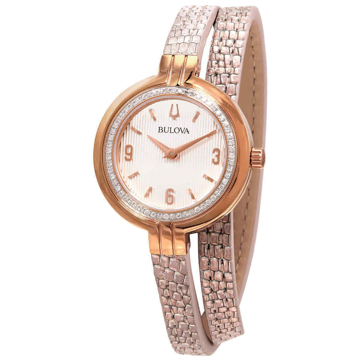 Bulova Women&#39;s 98R279 Rose-Tone Leather Watch