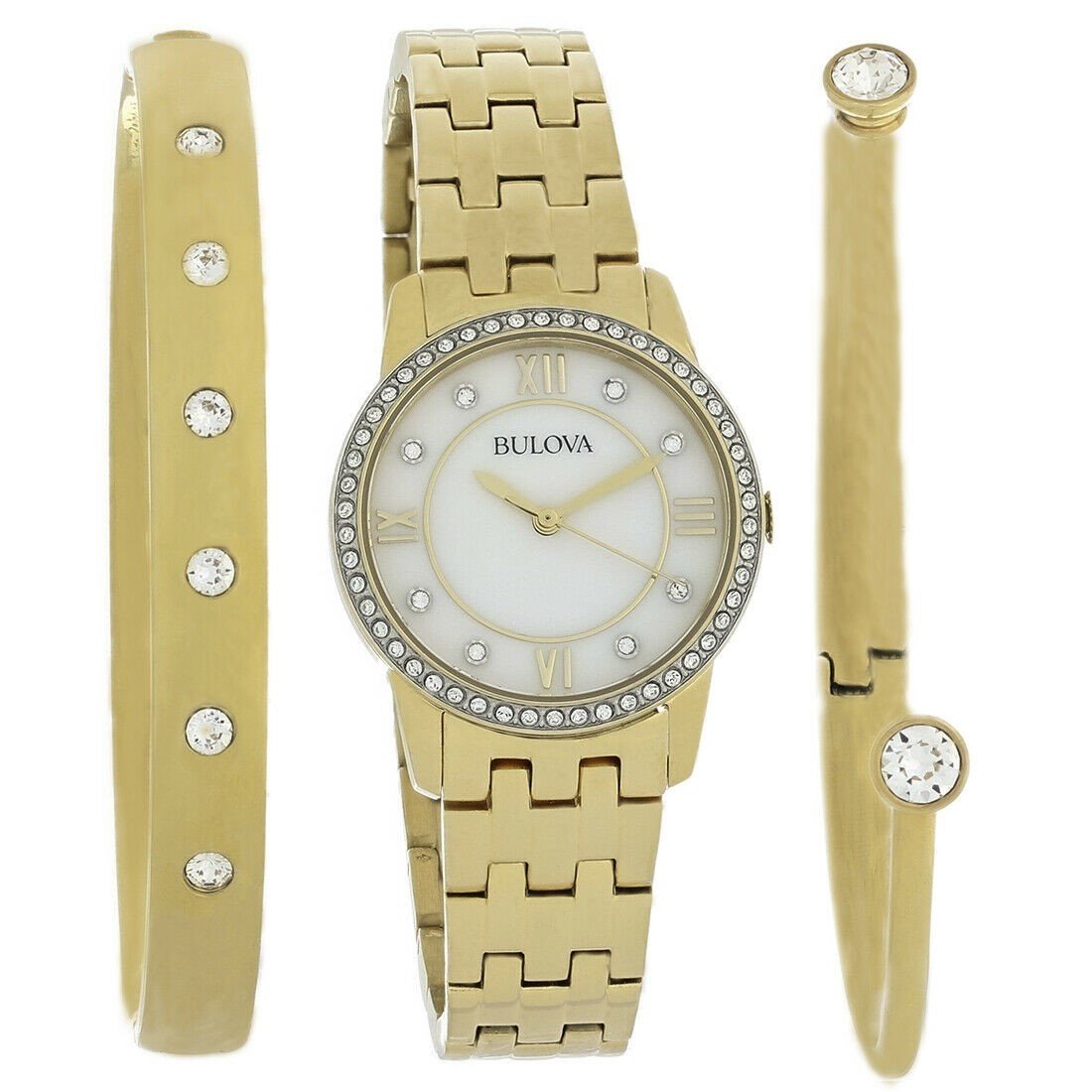 Bulova Women&#39;s 98X115 Bulova Ladies Bracelet Set Gold-Tone Stainless Steel Watch