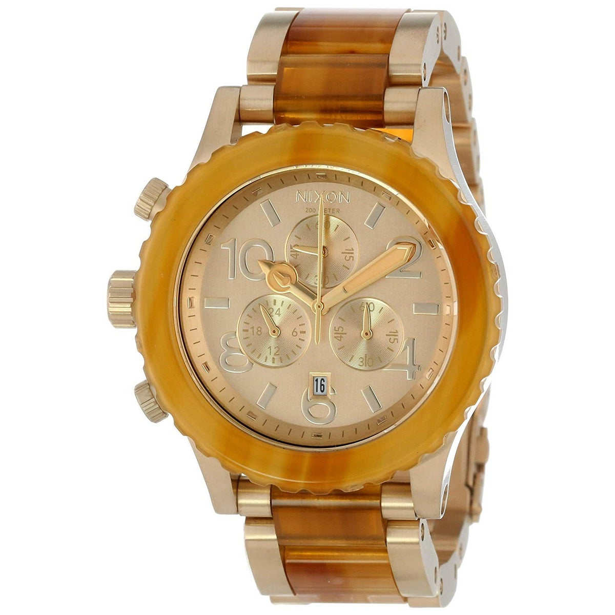 Nixon Unisex A037-1423 42-20 Chrono Chronograph Gold-Tone Stainless Steel with Acetate center links Watch