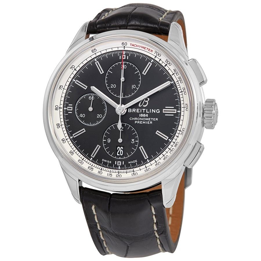Breitling Men&#39;s A13315351B1P2 Premier Chronograph Black Leather Watch