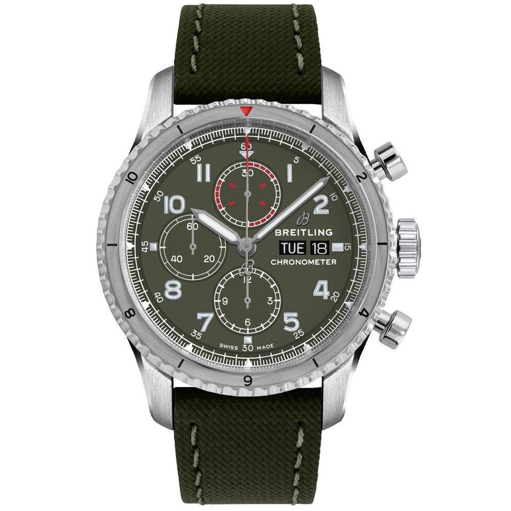 Breitling Men&#39;s A133161A-L539-511X Aviator 8 Chronograph Green Fabric Watch