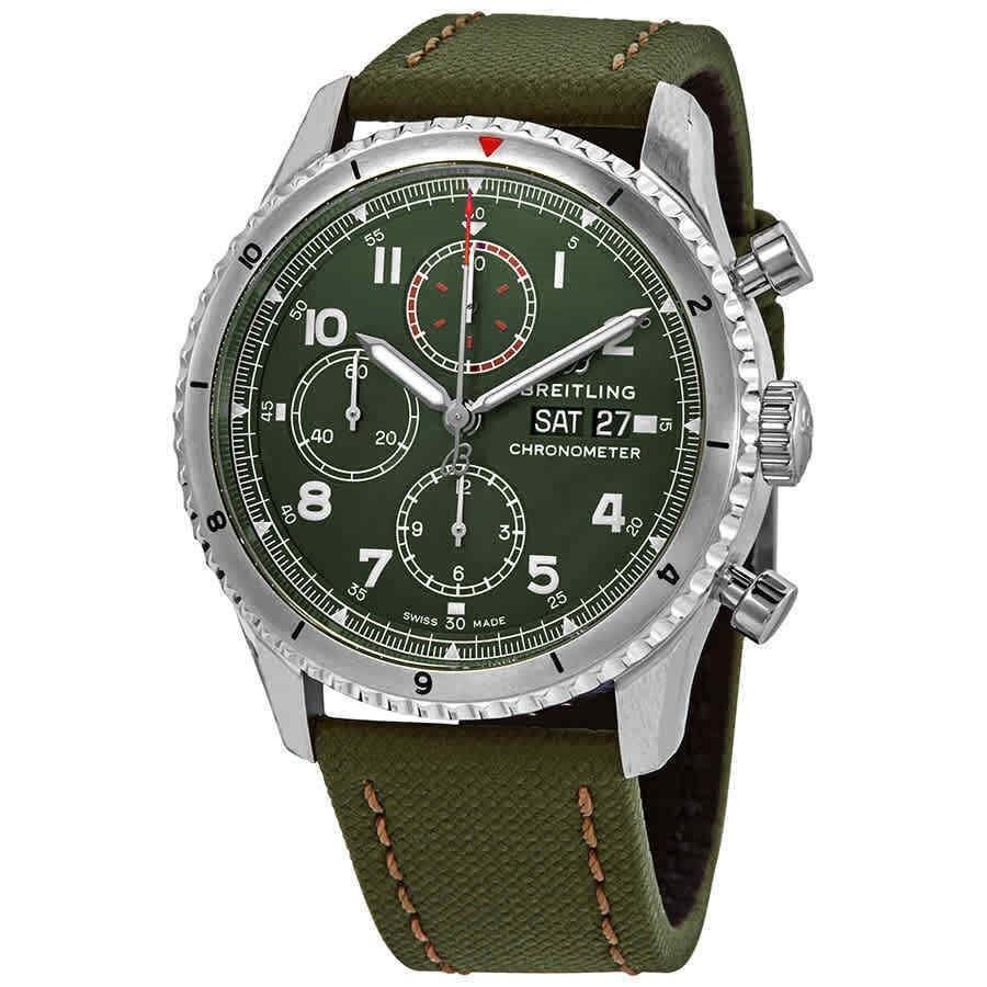 Breitling Men&#39;s A133161A1L1X1 Aviator 8 Chronograph Green Fabric Watch