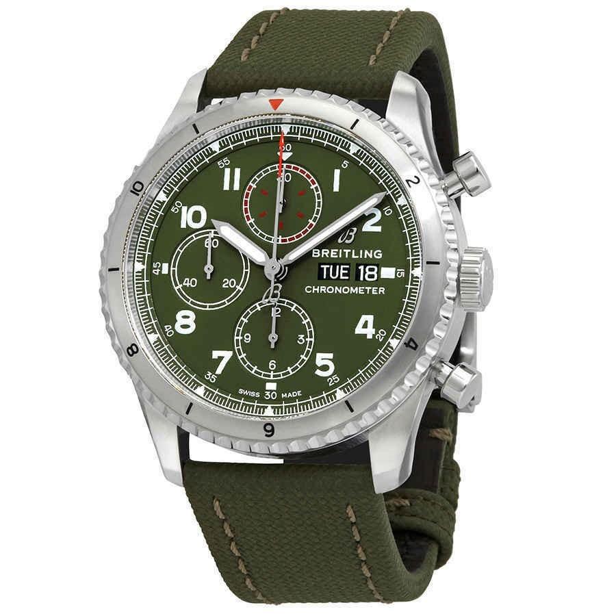 Breitling Men&#39;s A133161A1L1X2 Aviator 8 Chronograph Green Fabric Watch
