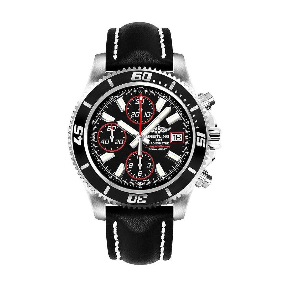 Breitling Men&#39;s A1334102-BA81-435X Superocean II 44 Chronograph Automatic Black Leather Watch