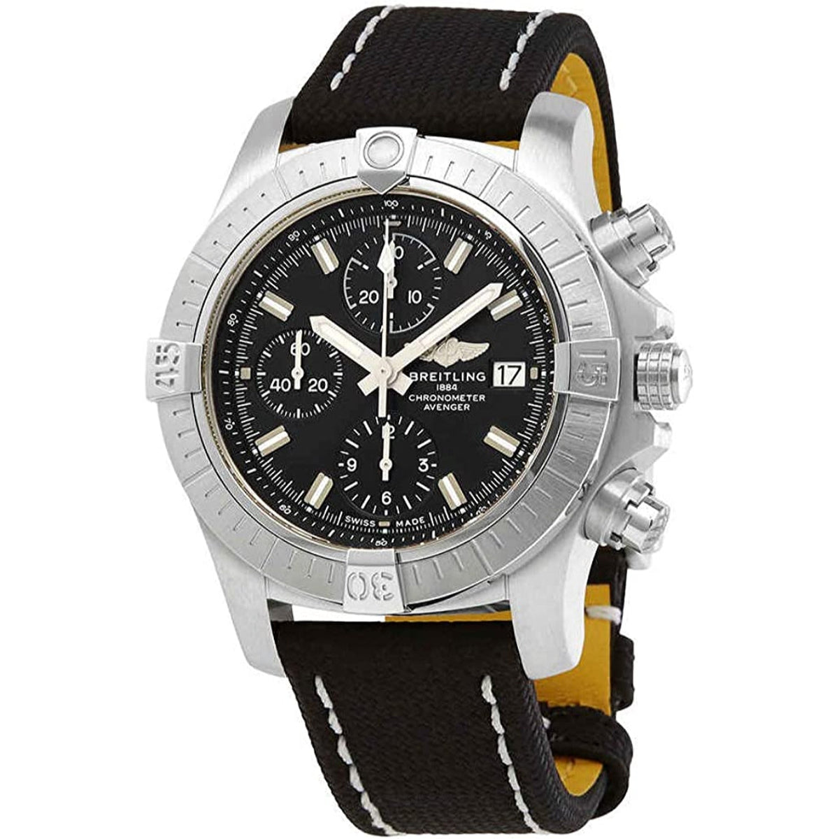 Breitling Men's A13385101B1X2 Avenger Chronograph Chronograph Black Leather Watch